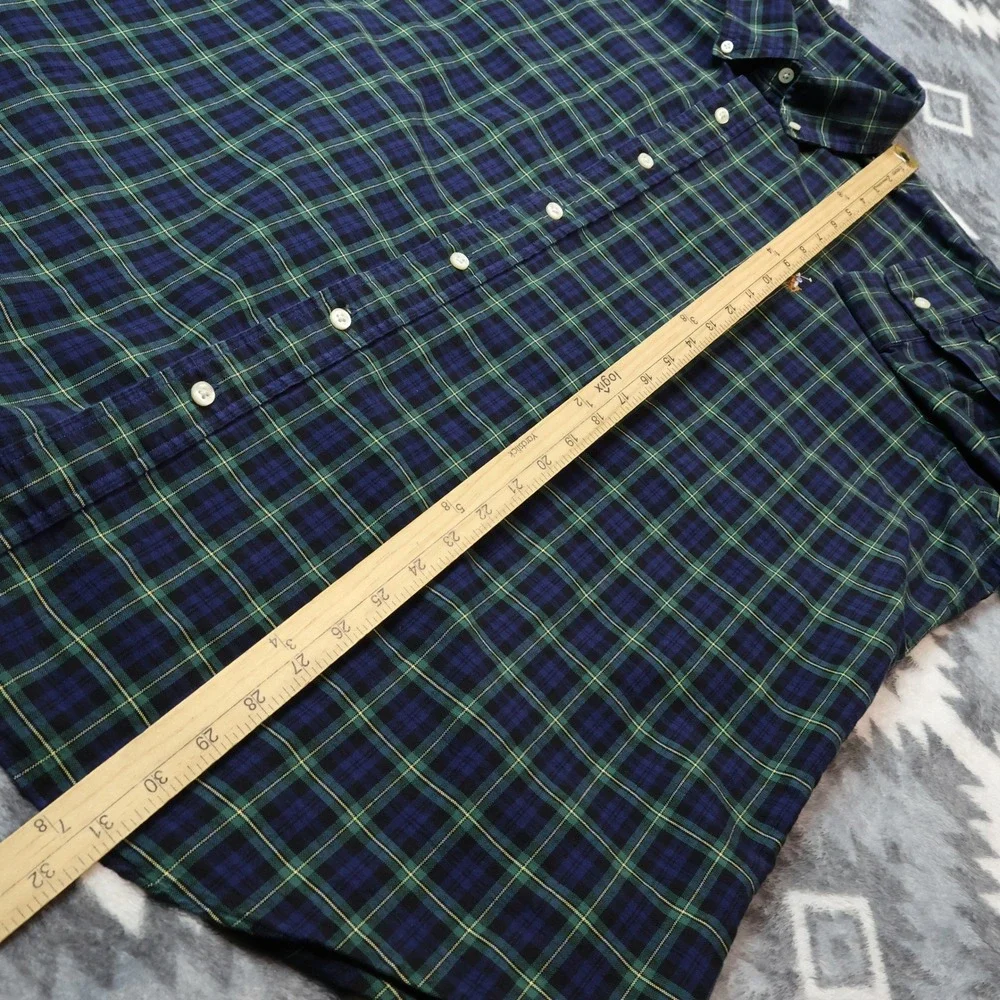 Polo Ralph Lauren Mens XXL Classic Fit Plaid Button Down Shirt Navy Green Cotton